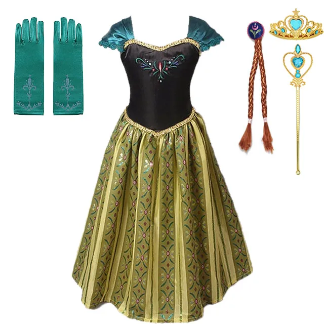 Anna Dress 604 Sets Платья Эльзы и Анны для девочек; детские маскарадные костюмы принцессы Анны; Детские платья для костюмированной вечеринки; вечерние костюмы для Хеллоуина - Цвет: Anna Dress 604 Sets
