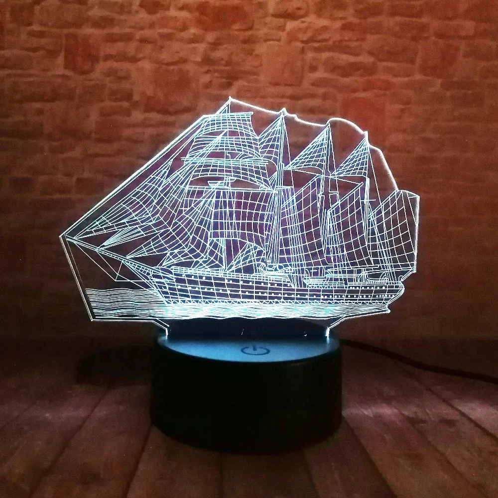 Креативный 3D ночник для парусной лодки USB светодиодный настольный светильник 7