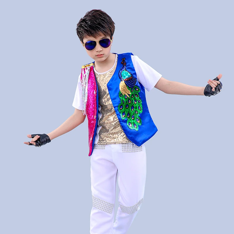 Новая детская модель подиума шоу кисточкой мальчик барабан костюм джаз танец