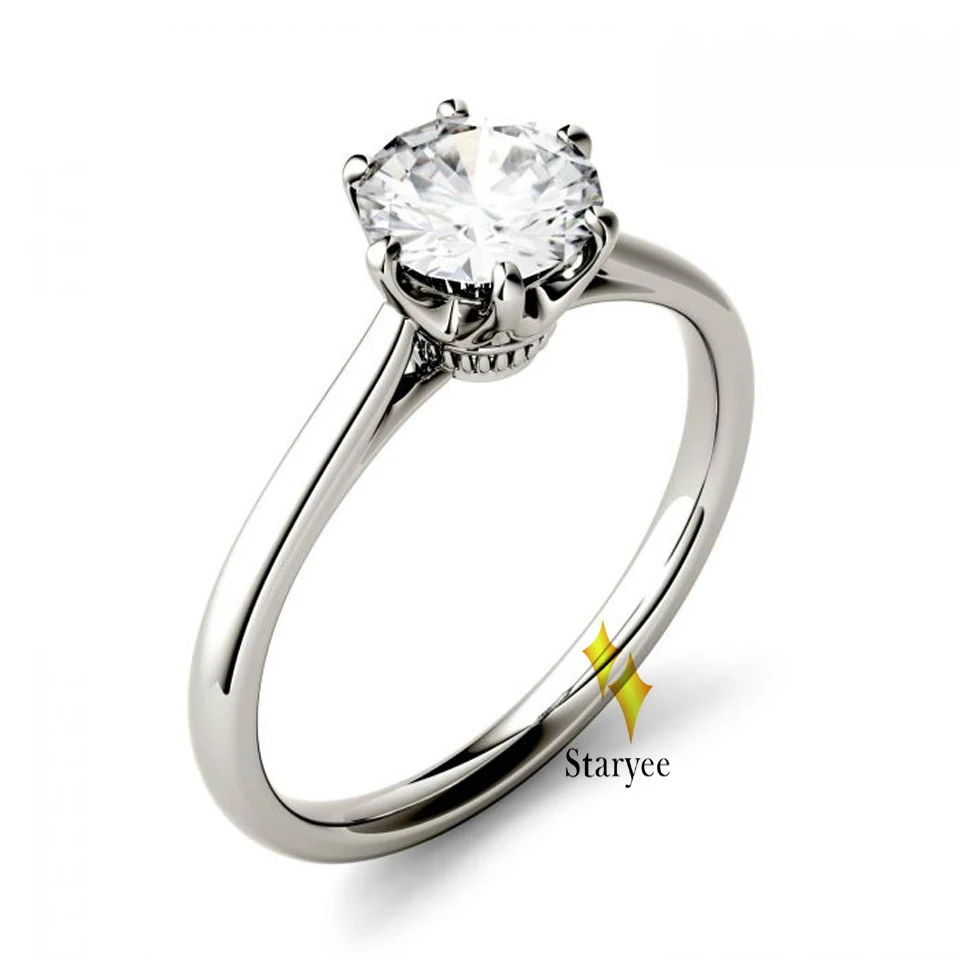 STARYEE 1.5CT круглый разрезанный муассанит обручальное кольцо Настоящее 18 К розовое золото ювелирные изделия из чистых бриллиантов для женщин Charles Colvard VS GH Gems