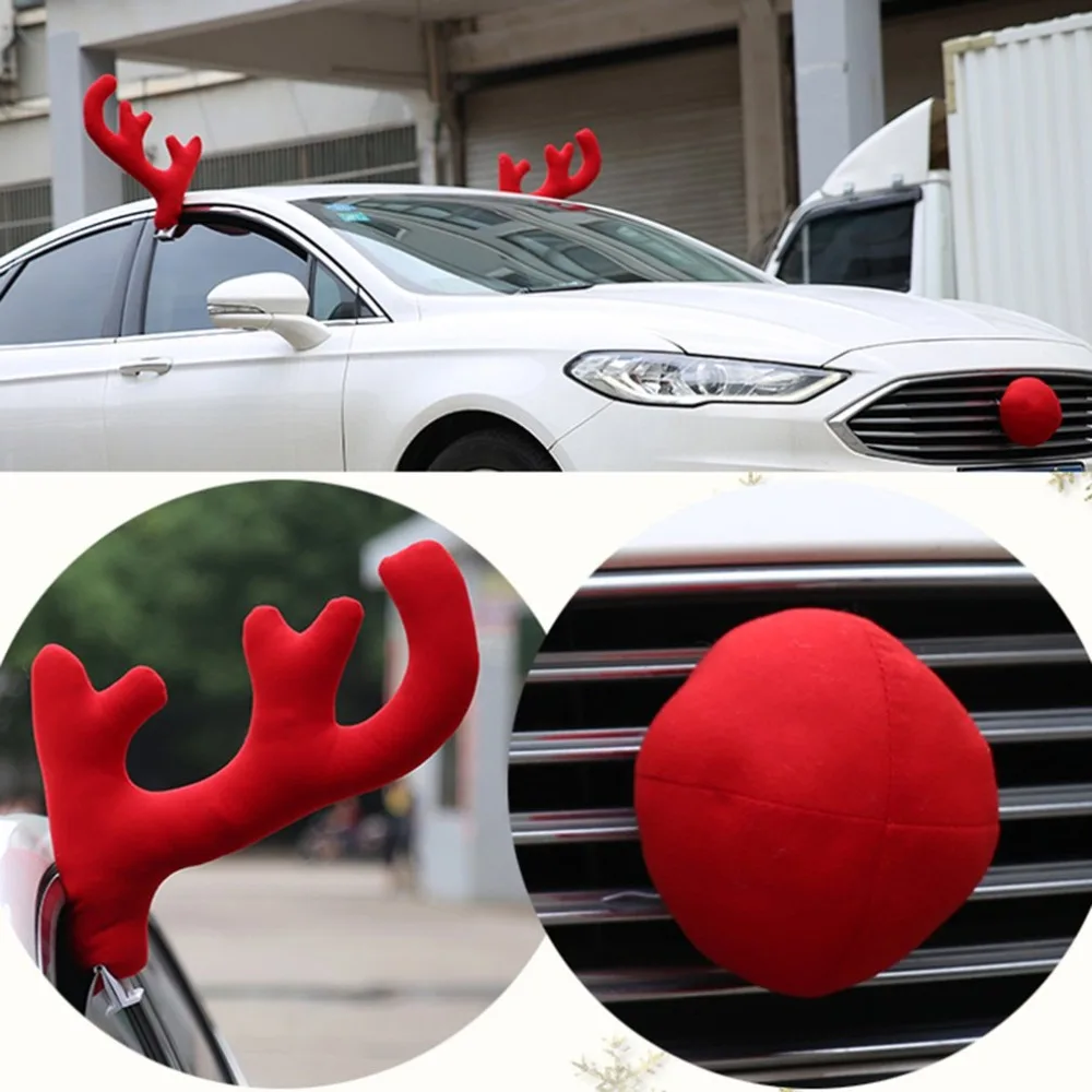Дизайнерский креативный Рождественский автомобильный костюм, украшение, полный набор с 2 рогами, 1 оленем носом, 2 покрывала Mirrow, Прямая поставка