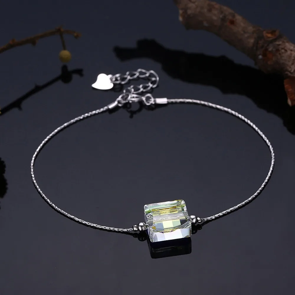 LEKANI Подлинная кристалл от Swarovski браслет для женщин квадратный Cystal простой дизайн 925 Серебряная цепочка аксессуары качественная бижутерия