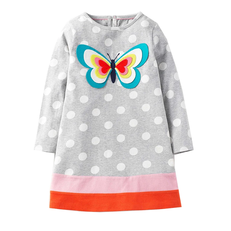Jumping Meters Girls Unicorn Dress Long Sleeve Princess with Animal Applique Autumn Baby Dresses Kids Clothes 1-6T | Детская одежда и