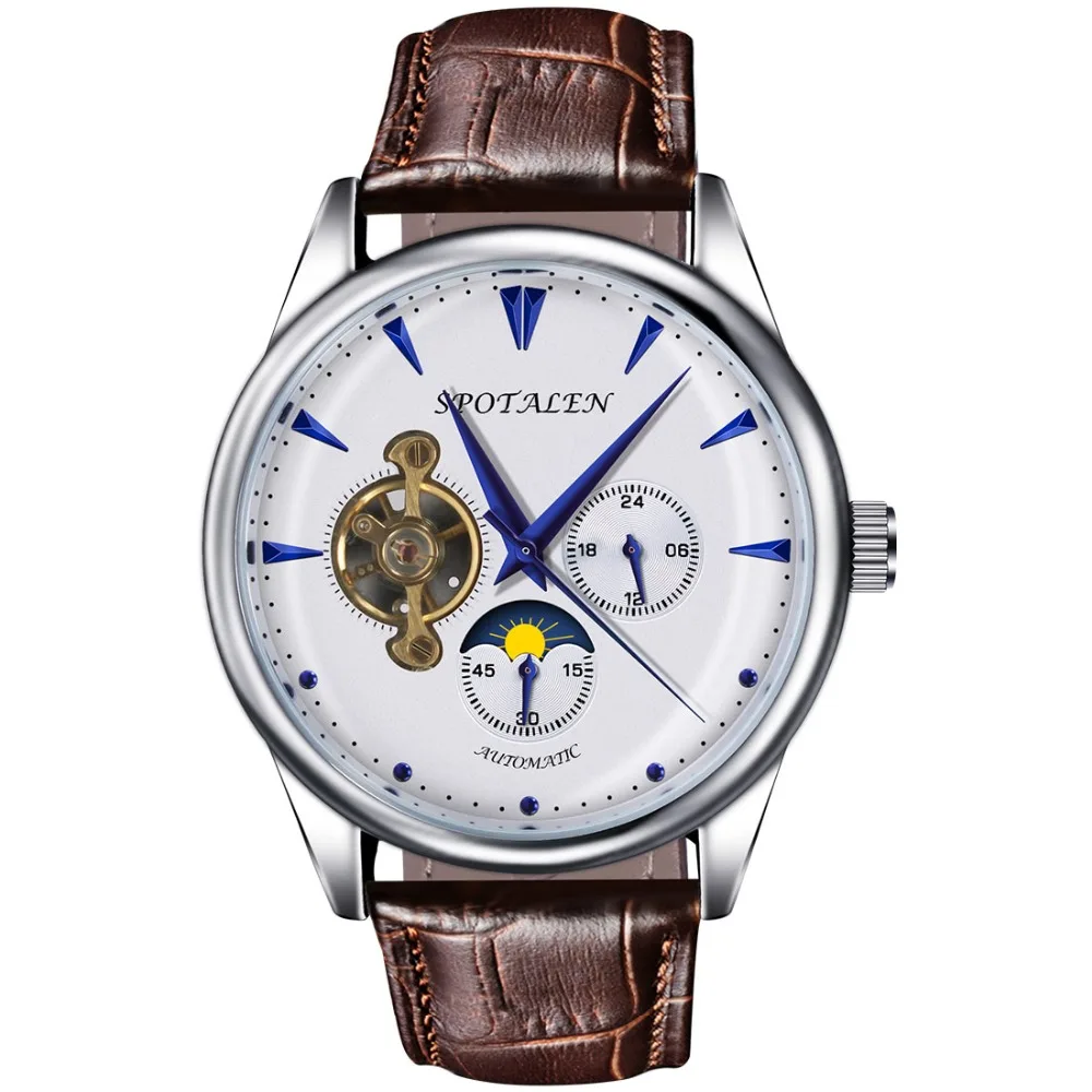 Механические часы для мужчин Скелет Классический белый циферблат оригинальные