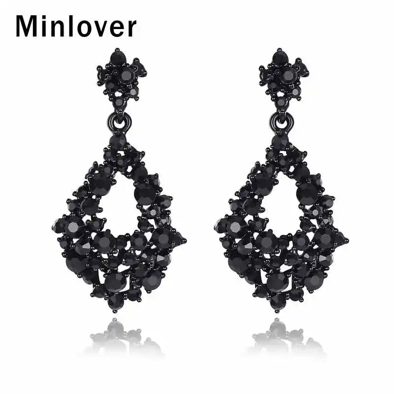 Массивные черные хрустальные висячие серьги Minlover для женщин европейские