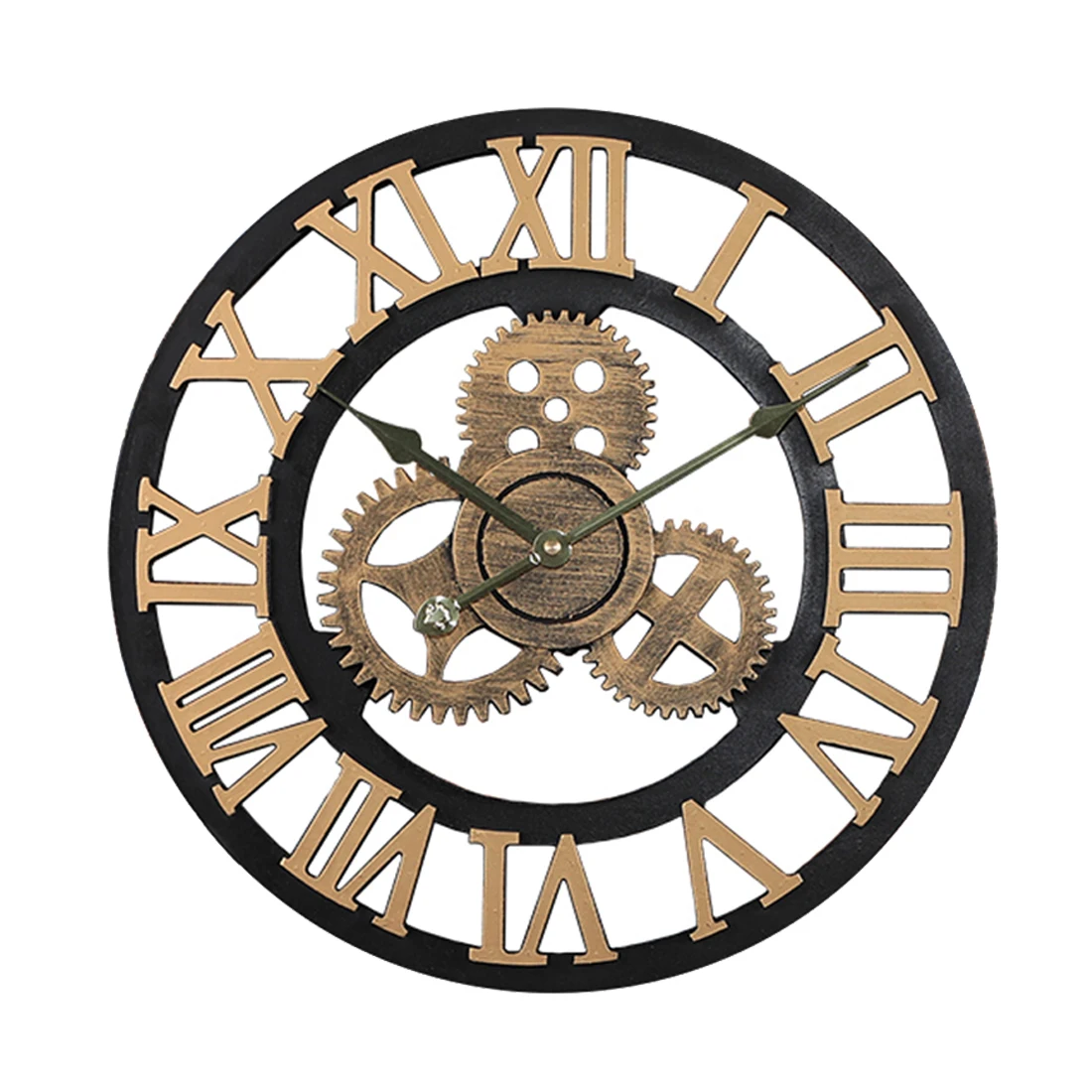 

New 40cm Large Retro Slient Wall Clock Vintage Home Decor Quartz Watch Golden Numerals Gear Mute Hanging Clocks For Living Room