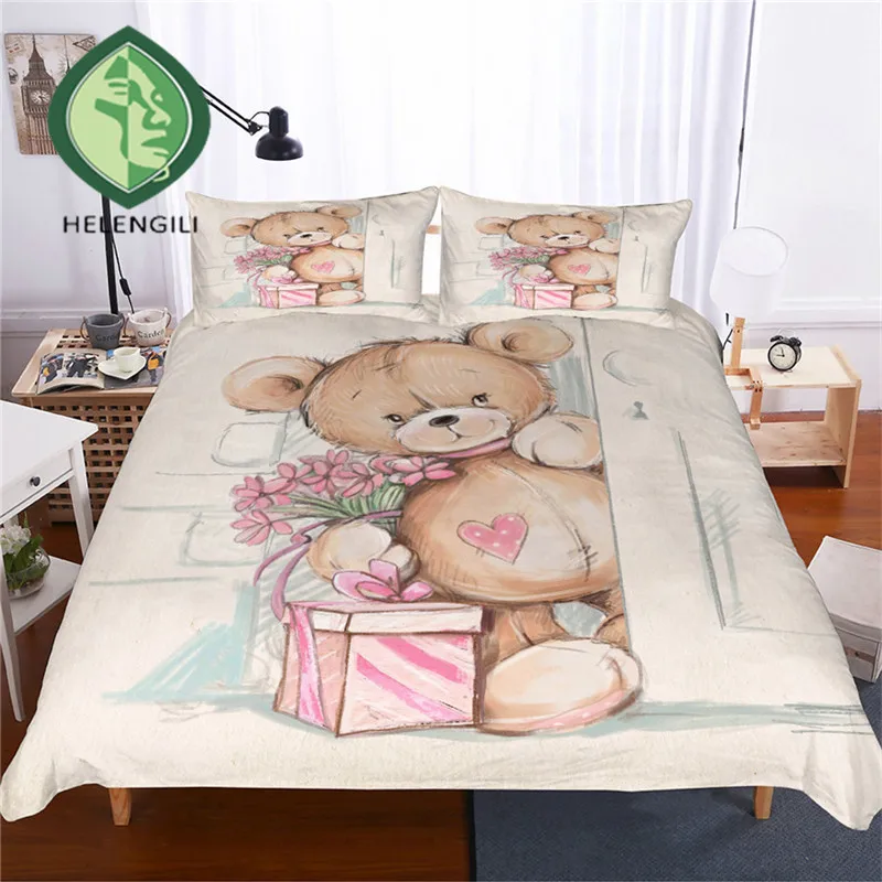 HELENGILI 3D Bedding Set Teddy Bear Print Duvet Cover Lifelike Bedclothes with Pillowcase Bed Home Textiles #TED-06 | Дом и сад