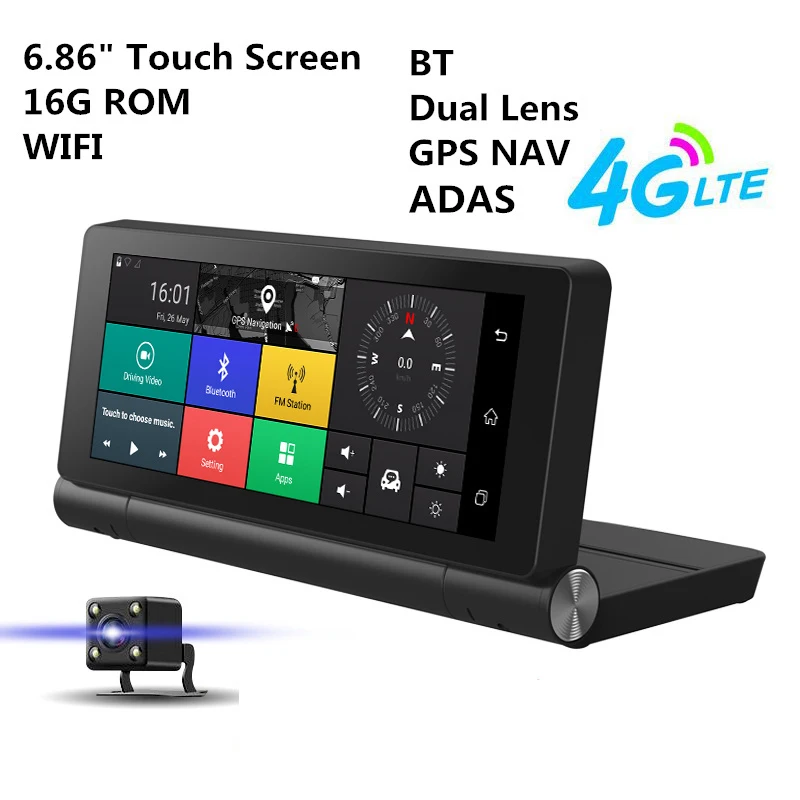 " 4G Автомобильный видеорегистратор gps навигатор с двумя объективами Wifi Bluetooth ADAS автоматическое обратное изображение 1G/16G Android 5,1 видеокамера FHD