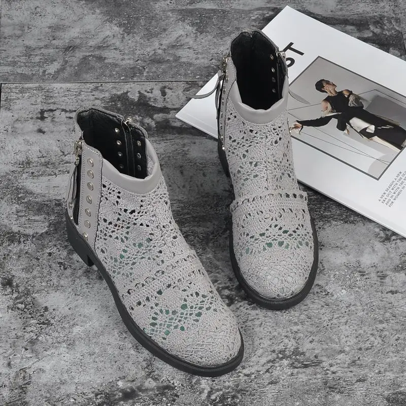 Женские ботинки на шнурках ботильоны с двойной молнией дышащие сетчатые для