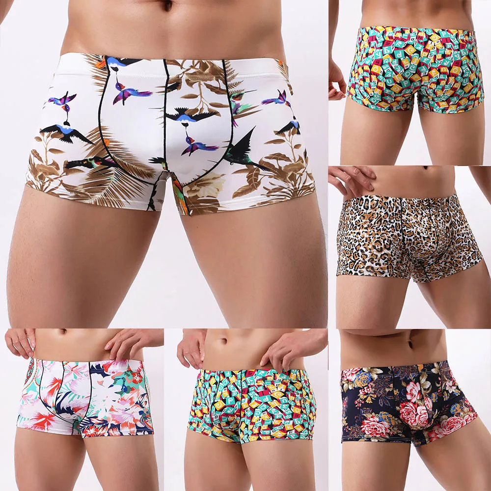 FeiTong Boxer Men Cueca Patchwork Print Boxer Shorts Bulge Pouch Underpants Gay Clothing Mens Underwear Boxers Brand