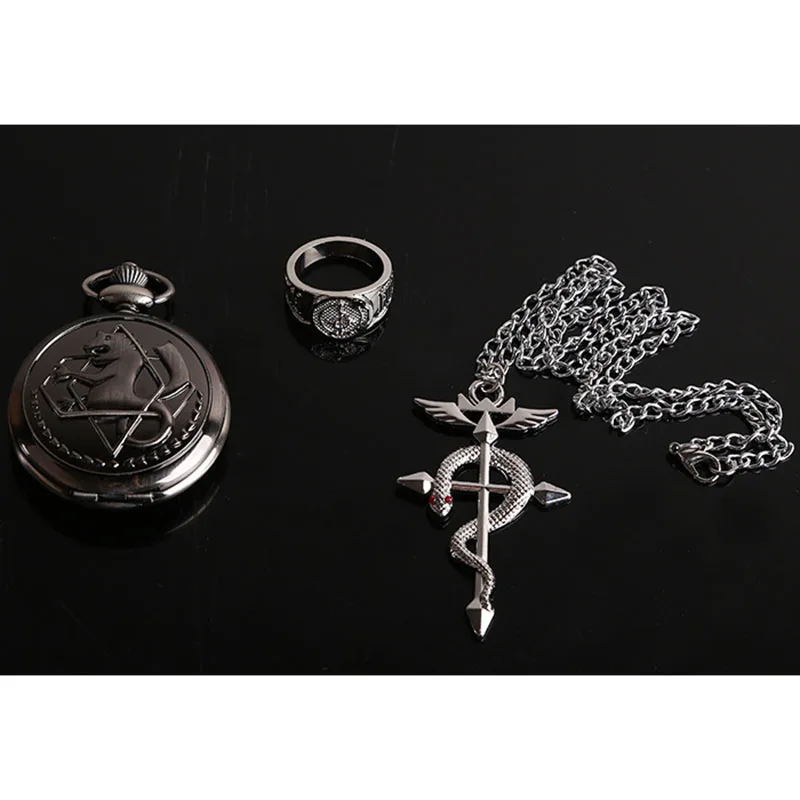 Fashion personality anime peripheral steel fullmetal alchemist pocket watch necklace three-piece sets of gray snake | Наручные часы