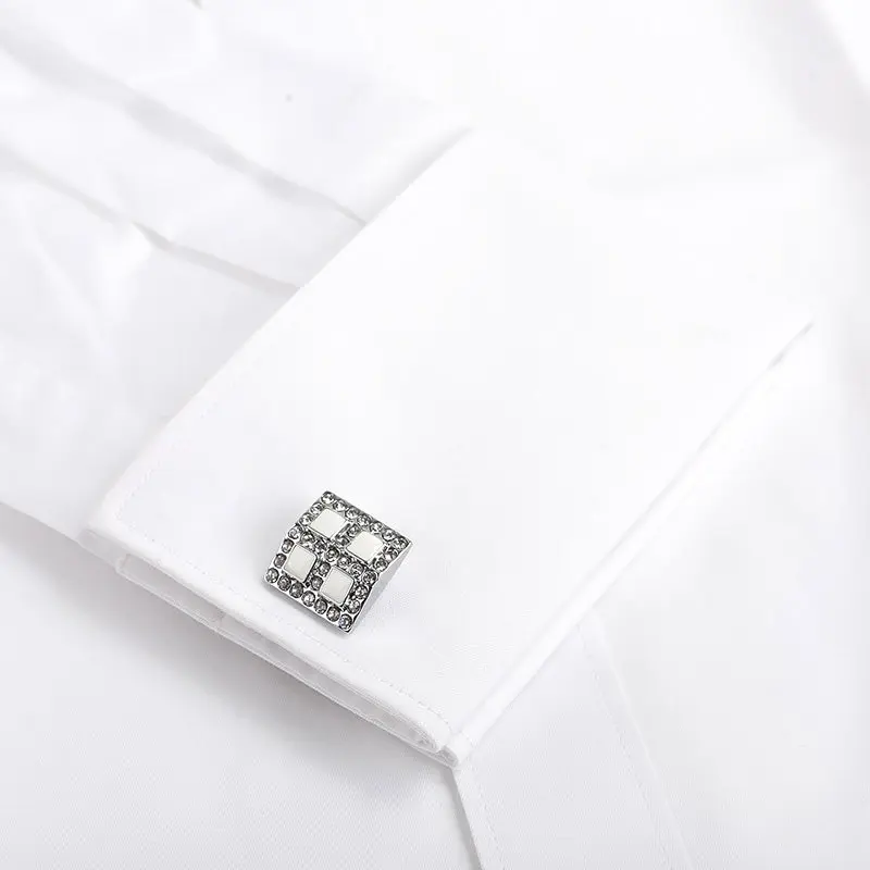 High Quality Men's Dress Shirt Regular Fit Cotton Cufflink Solid Color Long Sleeve Business Suits Blouse