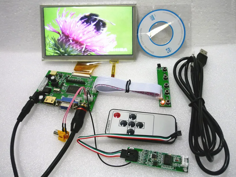 HDMI + 2 av VGA драйвер платы сенсорный экран 6 5 дюйма AT065TN14 800*480 OSD клавиатуры. Бортовой