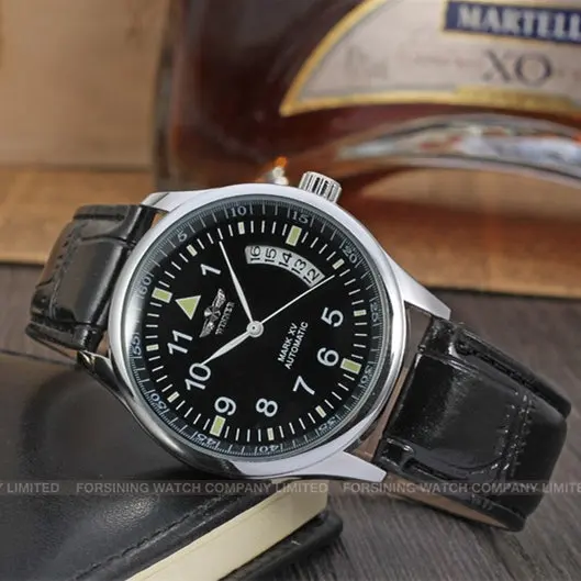 Часы наручные WINNER Мужские механические брендовые Роскошные деловые с кожаным