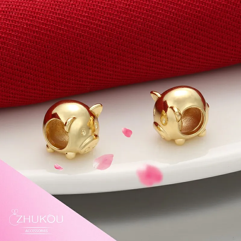 ZHUKOU 9x10 мм латунные бусины с кубическим цирконием браслет Свинка Пеппа ожерелье