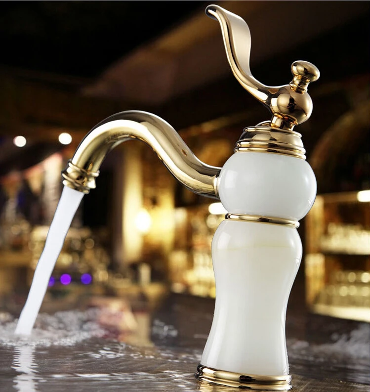 Мраморный кран для горячей и холодной раковины нефритовые краны медный золотой
