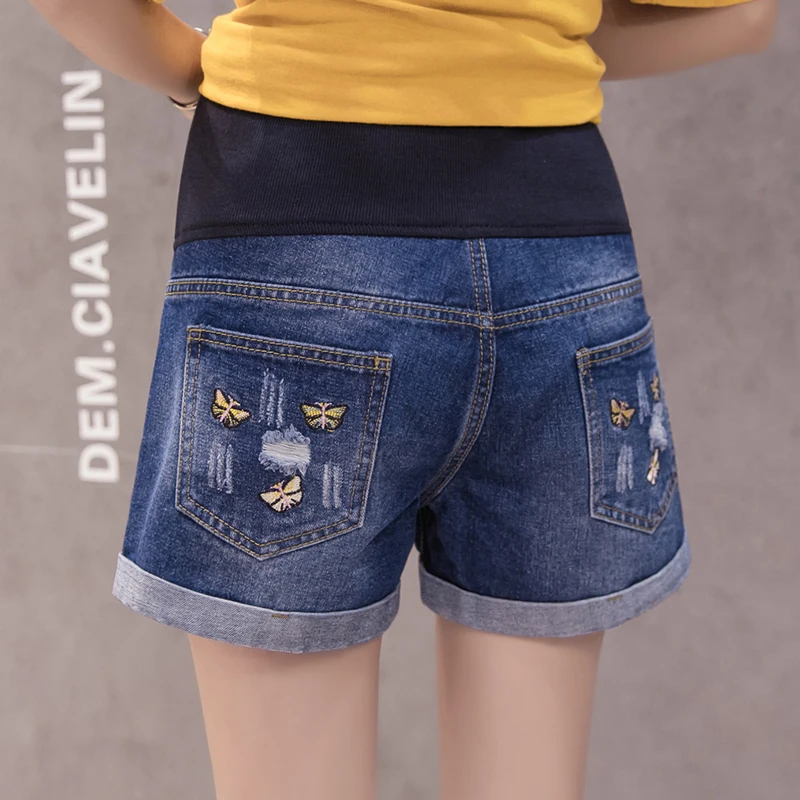 Goaryunve 2019 Maternity Summer Wear Fashion Pregnant Women Embroidered Shorts Abdominal Belly Pants Pregnancy Short Jeans M-3XL | Мать и