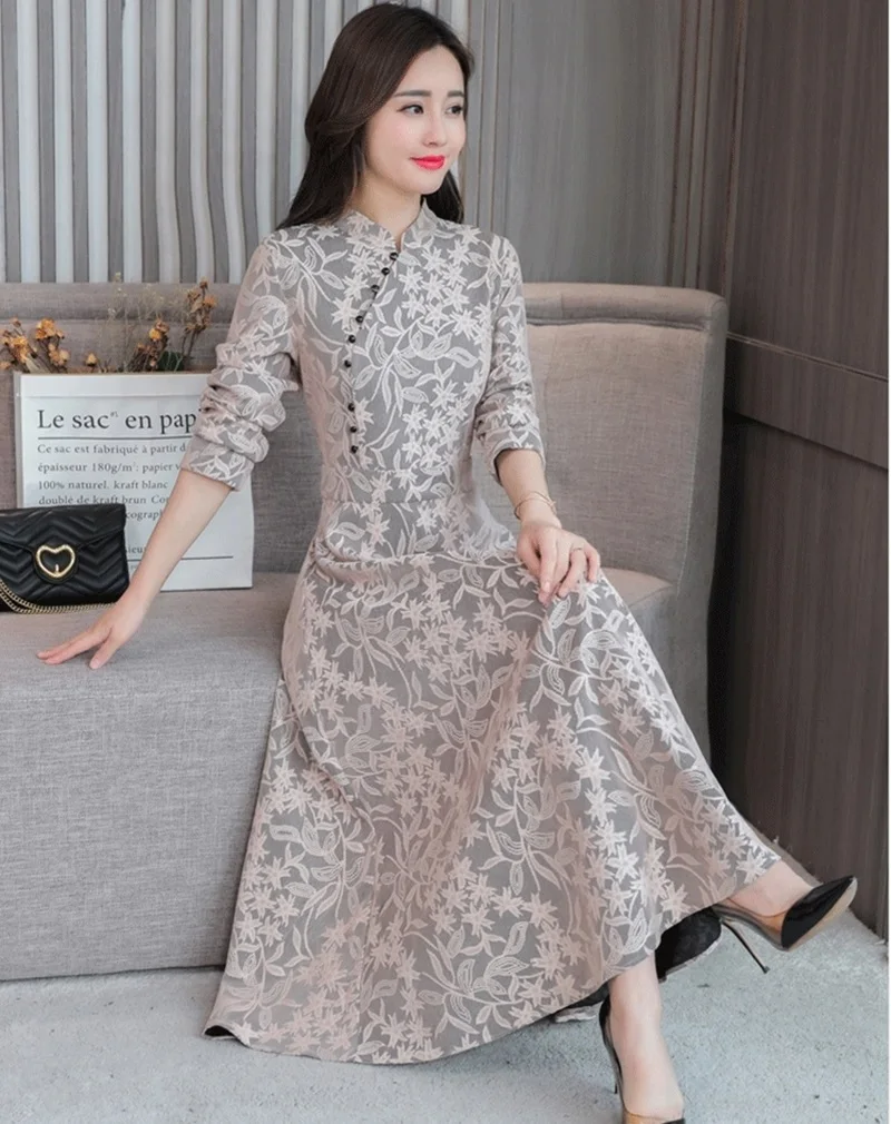 Зимние платья женские Cheongsam Qipao традиционное китайское платье ретро винтажное вьетнамское Платье длинное сексуальное восточное платье TA1330