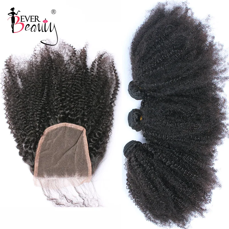 Кудрявые пучки с закрытием 4B 4C афро кудрявые вьющиеся волосы Ever Beauty 3 шт. | Шиньоны