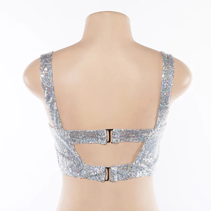 Для женщин Блестки Bling голограмма укороченный топ музыка Festvial для клубных вечеринок блеск бюстгальтер Топ женские сексуальные костюмы Косплэй панк рок T