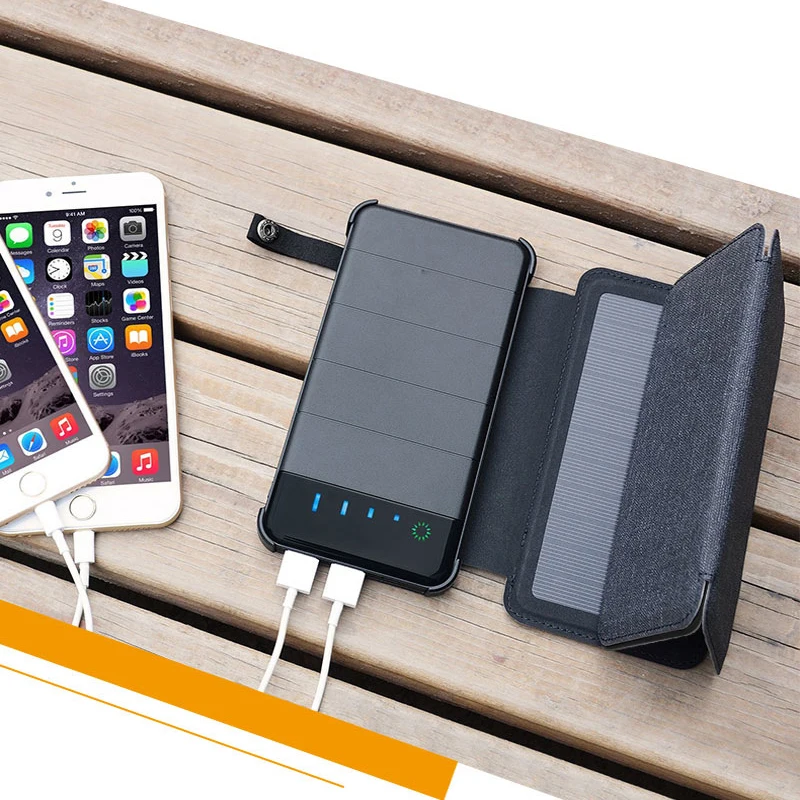Внешний аккумулятор на солнечной батарее с двойным USB портом водонепроницаемый