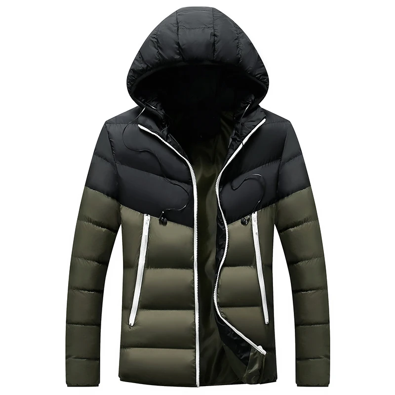 Riinr Men Winter Parka Jacket 2019 Men's Fashion Brand Simple Patch Work Hooded Outwear Male Casual Comfortable Parkas | Мужская