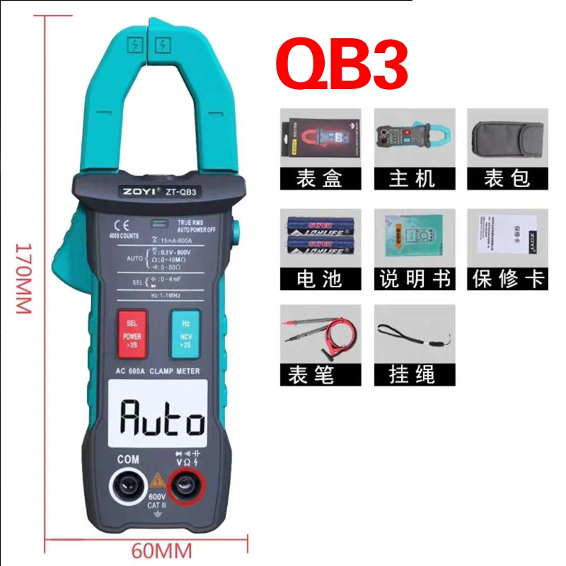 ZOYI Clamp Multimeter ZT-QB1/QB3/QB4 4000 count True RMS Digital Auto Range Data Hold Peak Hold Flashlight NCV Test 600A Ammeter - Цвет: QB3