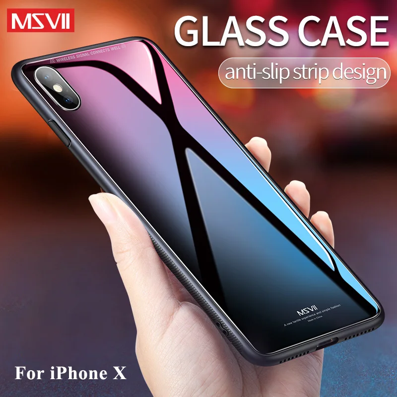 Чехол Msvii для iPhone X чехол тонкий роскошный 10 силиконовая рамка + Зеркальное стекло