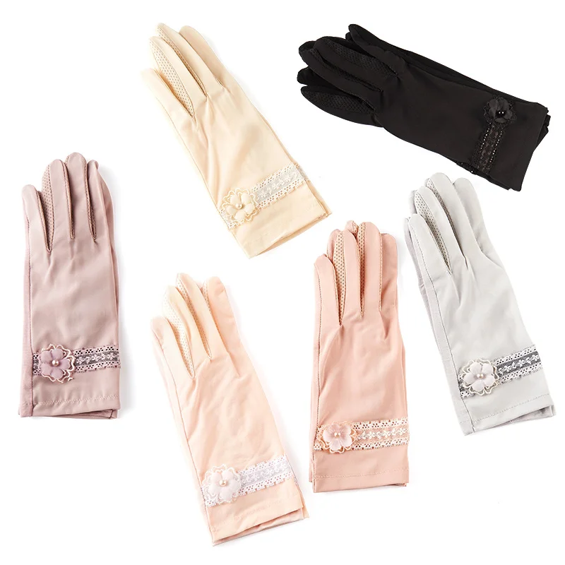 REALBY женские ледяные шелковые крутые перчатки винтажные кружевные с цветочным