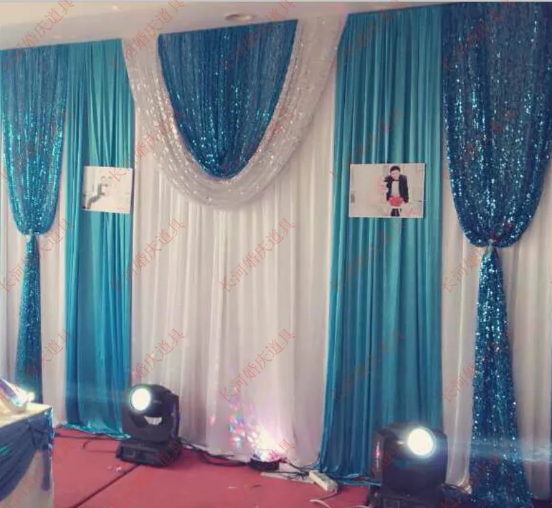 

A set 3x6m Luxury Wedding backdrop with Shiny Seuqins Drape Wedding Curtain with swag party decoration