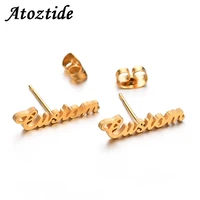 atoztide personalized name stainless steel letter stud earrings for women fashion custom name piercing earrings nameplate