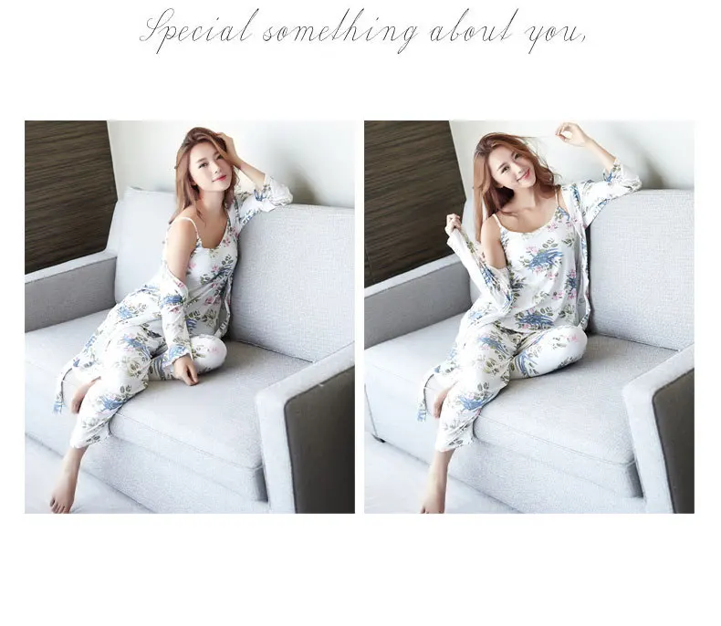 Пижама женская с цветочным принтом 3 шт.|Комплекты пижам| |