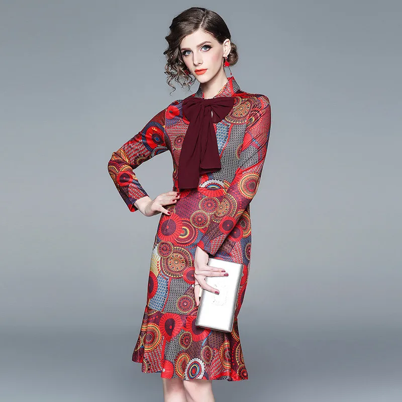 Женское подиумное платье BLLOCUE облегающее винтажное с длинным рукавом и бантом