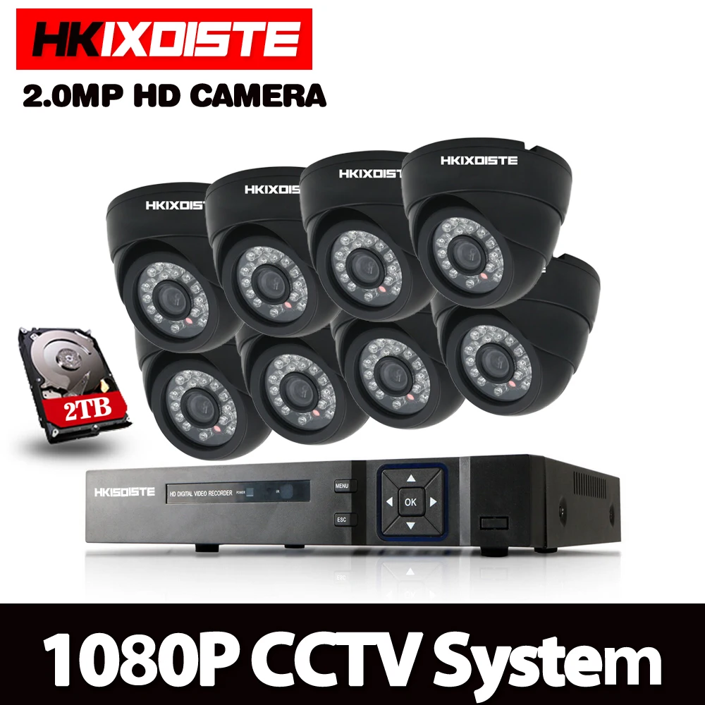 HKISDISTE 8CH система видеонаблюдения 1080P HDMI AHD DVR 8PCS 2.0MP IR комнатная и наружная камера