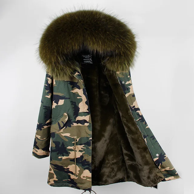 color 2 Мех любовь женщин Army Green Большой изделие из меха енота куртка с капюшоном парки верхняя одежда длинные съемной подкладкой зимняя куртка фирменный стиль - Цвет: color 2