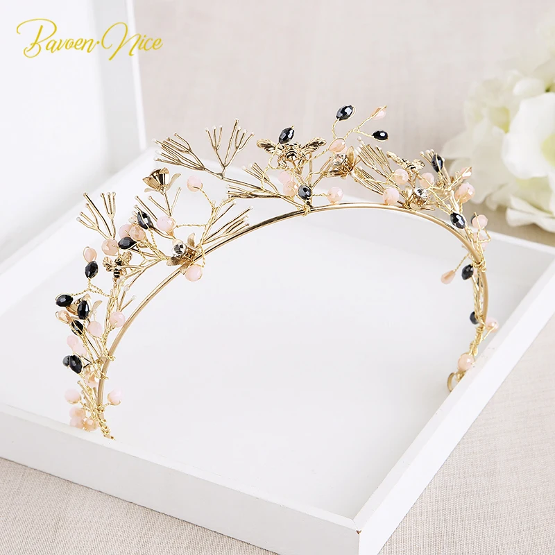 Korean Baroque BlackBlue Rhinestone Bridal Gold Headbands Tiaras Princess Wedding Hair Accessories  Украшения и