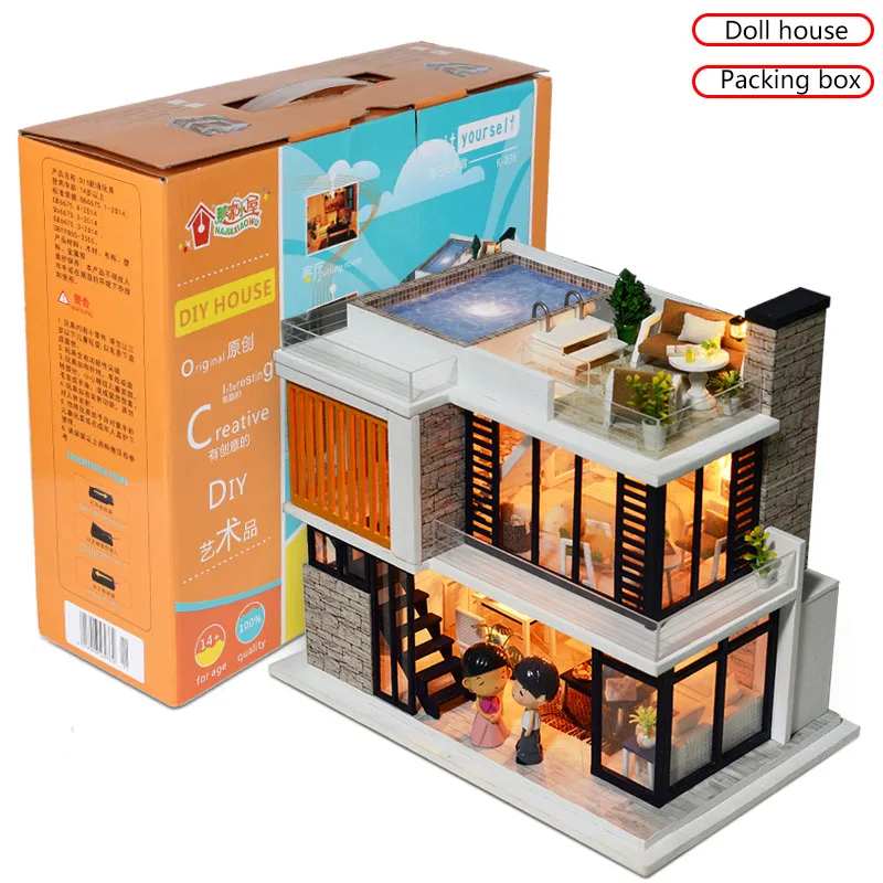 with box Флоранс миниатюры Кукольный дом детская мебель ручной работы Miniaturas кукольный домик игрушки Дети DIY 3D квартира кукольные домики подарки - Цвет: with box