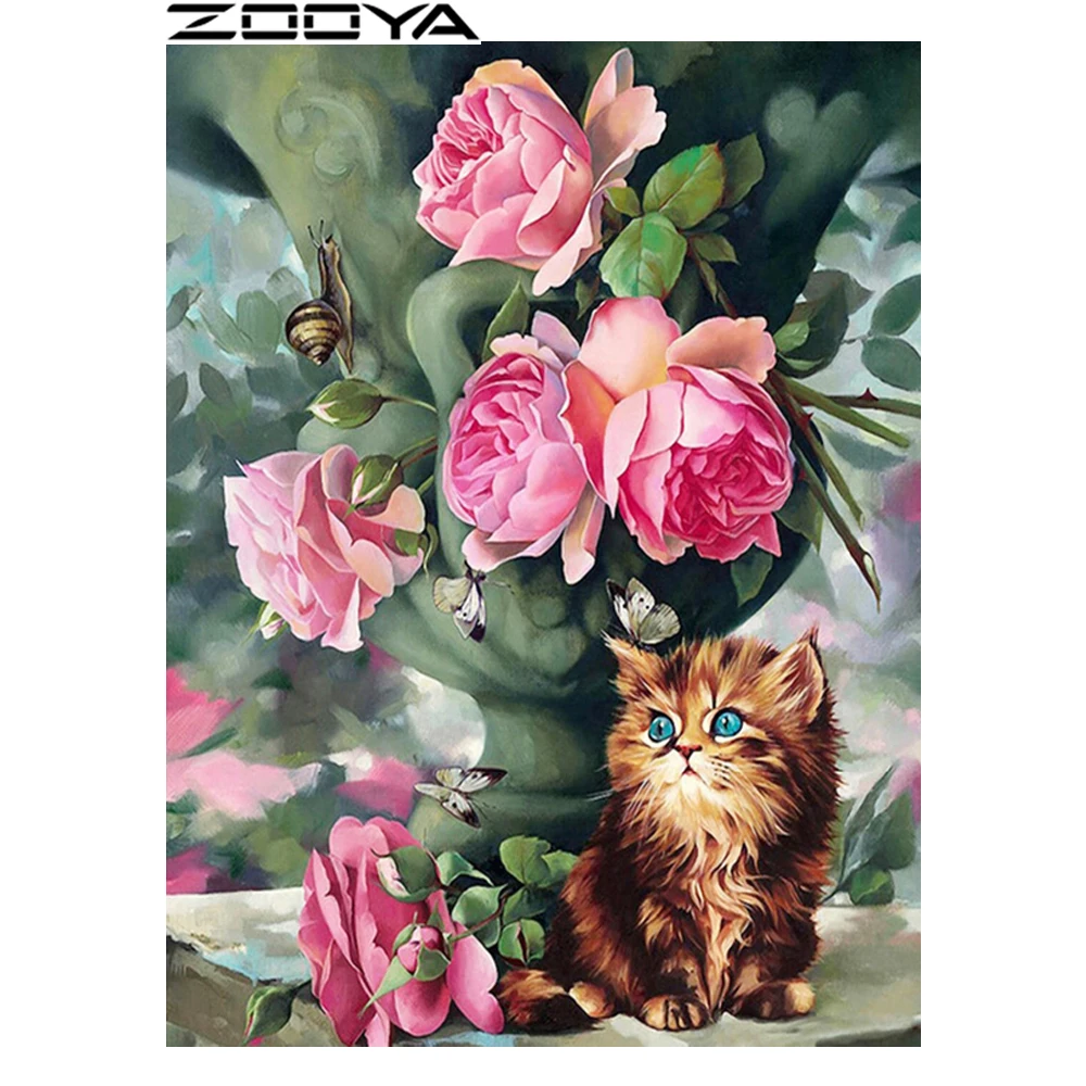 

ZOOYA 5d DIY Diamond Painting Mosaic Art Diamond Embroidery Needlework Rhinestone Pasted Cross Stitch Cat Butterfly Gifts R1127