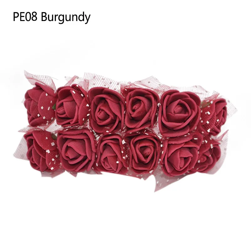 12/36/72/144pcs Мини-пена Роза из искусственного шелка с цветочным принтом для свадебного торжества для украшения автомобиля самодельный венок Свадебный букет поддельные розы Flower75z - Цвет: PE08burgundy