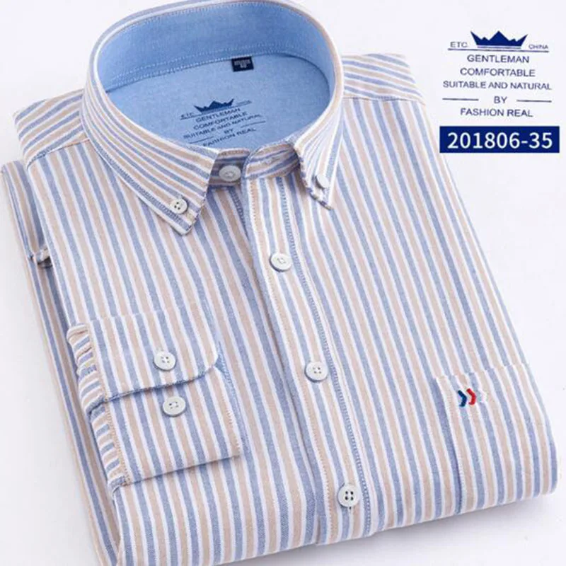 Мужские полосатые рубашки с длинным рукавом повседневные из ткани Оксфорд