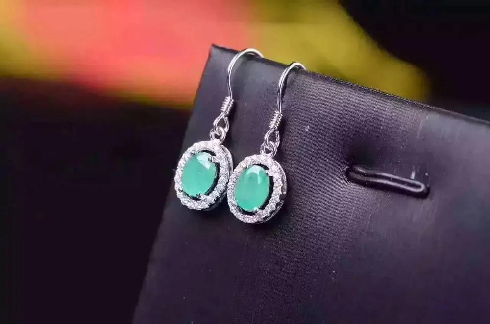 Женские серьги подвески из серебра 925 пробы с натуральным изумрудом|jewelry earrings|jewelry