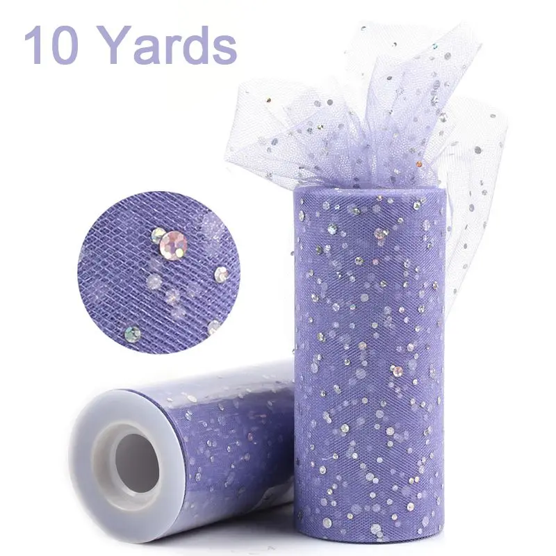 Sequin 10yrds purple FENGRISE Блестящий рулон тюля с блестками 10 25 ярд 15 см катушка пачка Свадебная отделка органзы лазер DIY ремесло день рождения поставки - Цвет: Sequin 10yrds purple