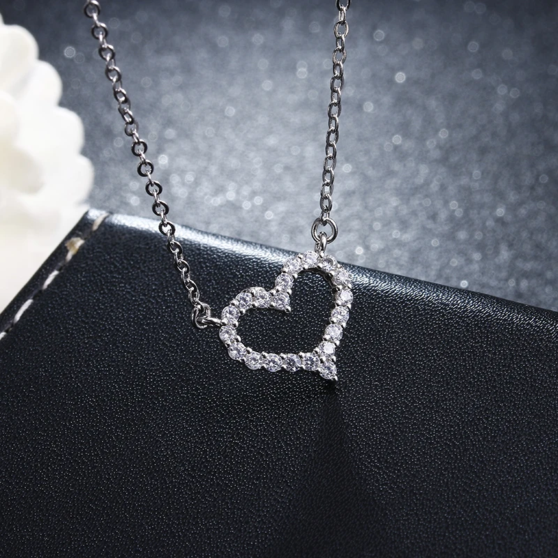 

100% 925 sterling silver romantic love heart shiny crystal ladies pendant necklaces short chain jewelry gift women wholesale