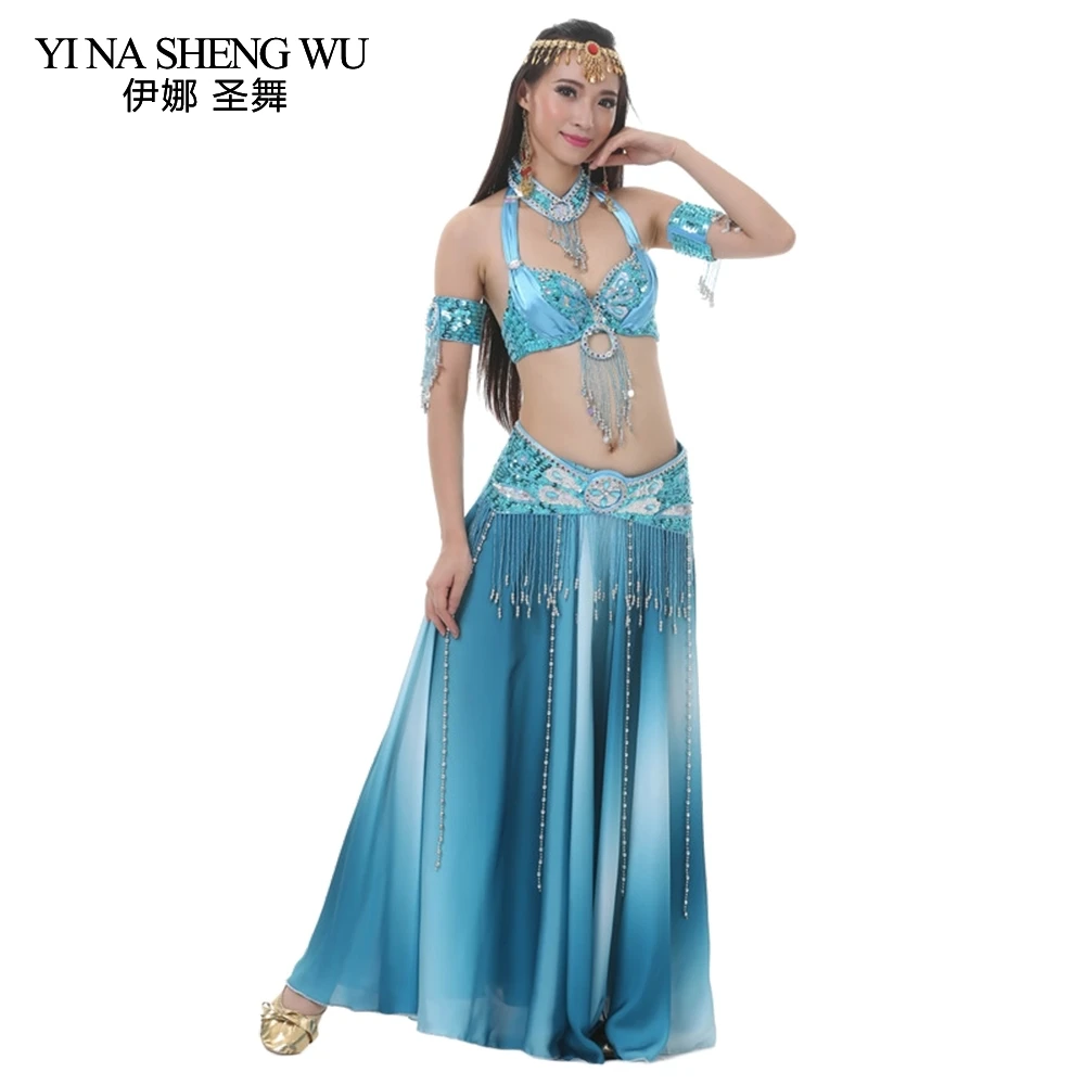Turquoise Новая обесцвечивающаяся юбка, костюм для танца живота, женский костюм для танца живота, костюмы для восточных танцев, Одежда для танцев на сцене, комплект из 2 предметов/3 шт - Цвет: Turquoise
