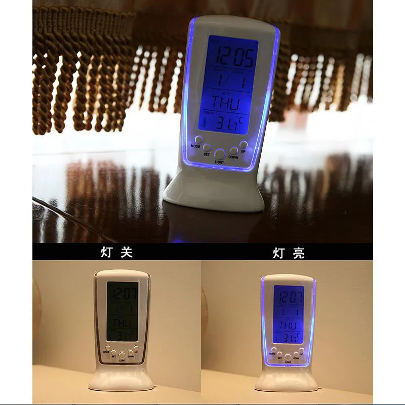 Hot selling Creative LED luminous music when temperature digital display meter blu-ray electronic clock Shows calendar function |