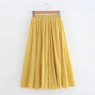 

Makuluya Fashionable Chic Mori Women Cotton Linen Polka Dot Female Dots Elastic Waist Pleated Skirt A-Line Girls Office Lady L6