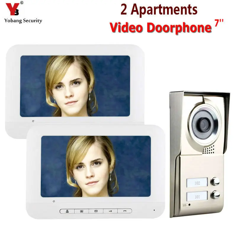 818MC12 7 дюймов ЖК 2 квартиры видео домофон система IR-CUT HD 1000TVL камера дверной Звонок камера с 2 кнопками 2 монитора - Цвет: 818MC12