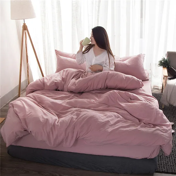 

Soft Washed Cotton Bedding Set White Bedlinen Twin Full Queen King Duvet Cover Bed Sheet Adult Solid Color Bedclothes