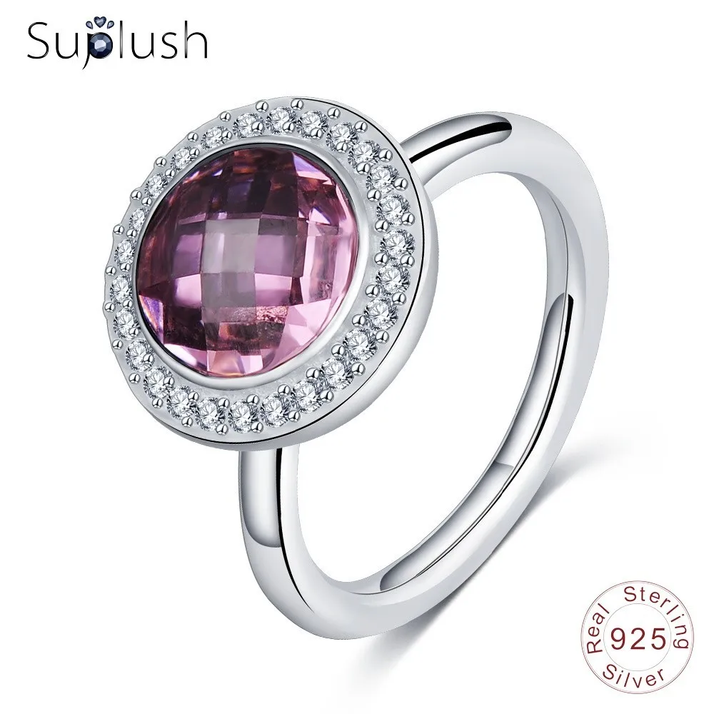 Suplush новый летний 925 пробы Серебряное кольцо для Для женщин розовый и ясно CZ
