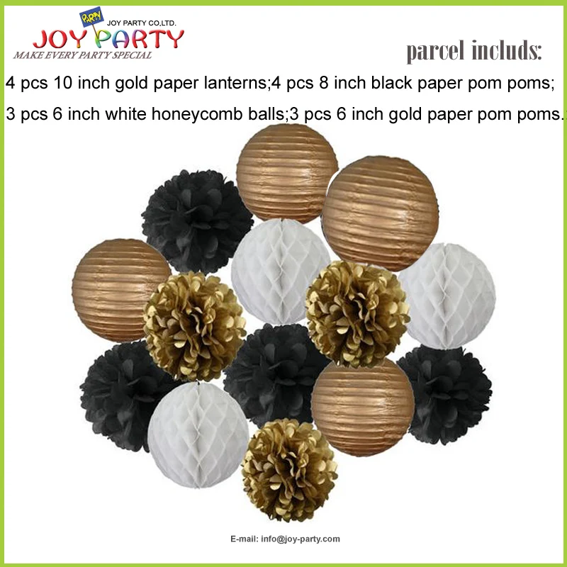 

Hot Gold black and white color Paper lanterns, Paper balls, Paper Pom Poms Themed Party Hanging Decor Favor